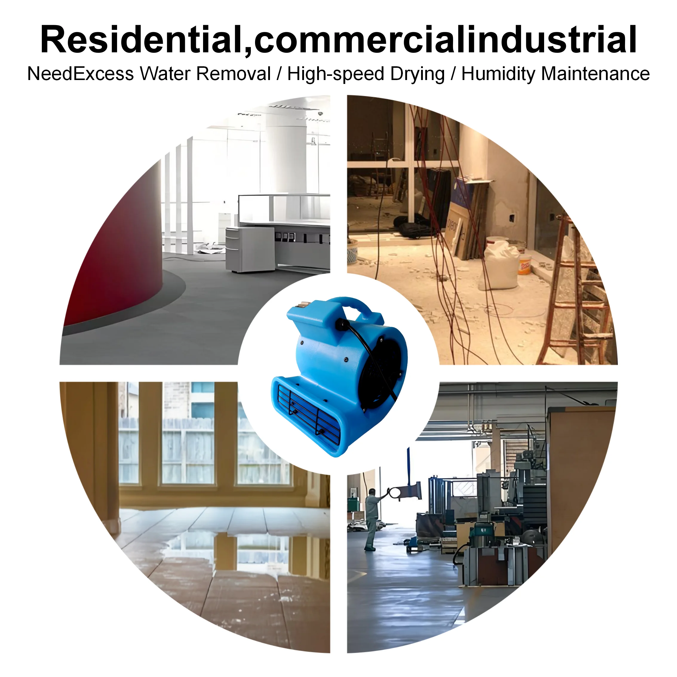 20251/12hp Industrial Axial Air Mover High Velocity 3-Speed Electric Blower Floor Dryer for Snow Removal Applications