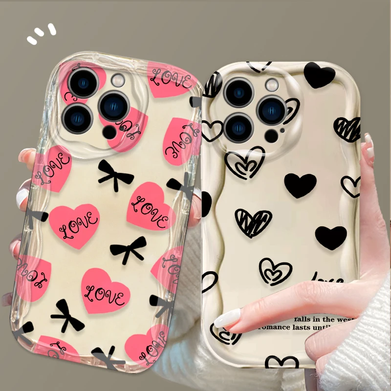 حافظة على شكل قلب لهاتف آيفون 17 Air 16 15 14 13 12 11 Pro Max Plus 16E XR XS X 7 8 غطاء خلفي من السيليكون المقاوم للصدمات