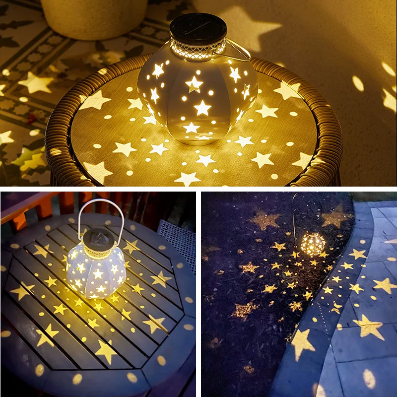 Hot Selling Solar Star Night Light Decoration Courtyard Garden Led Lawn Atmosphere Light Wrought Iron Pentagram Light And Shadow