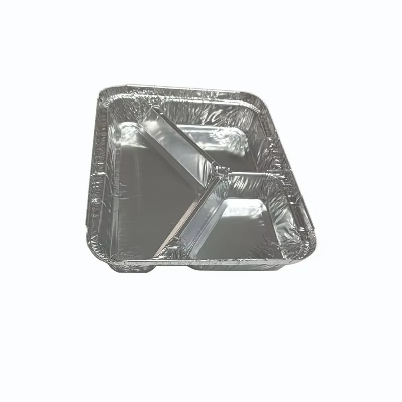 Disposable Food Tray With Lid Lunch Food Packing Box 3 Compartments Fast Food Aluminium Tray Storage Container 5000pcs