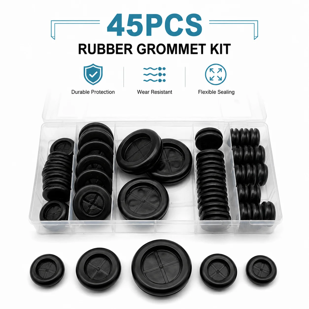 Universal 45 Piece Rubber Sealing Ring Set Equipment Body Cable Perforation Protective Gasket