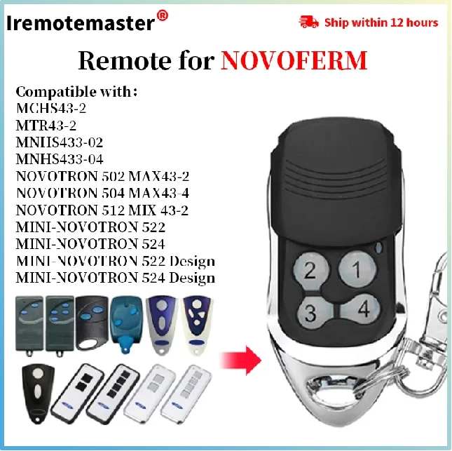 

Replacement for NOVOFERM NOVOTRON 302 304 MNHS433-02 / 04 Remote Control for Garage Gate Door 433mhz