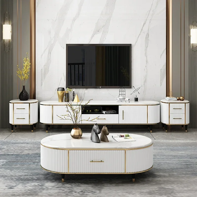 

GZ-20 Mild Luxury Marble TV Cabinet and Tea Table Combination Living Room Locker Paint Floor