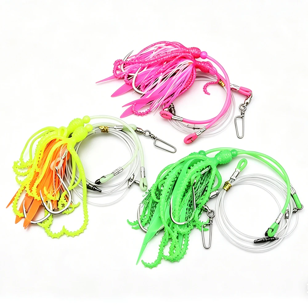 ZYZHE 1 Stück Tiefsee-Angelrig mit BKK-Haken, Weicher Oktopus-Köder für Hochsee-Angeln, Kabeljau- und Schnapper-Rigs – Detail 16