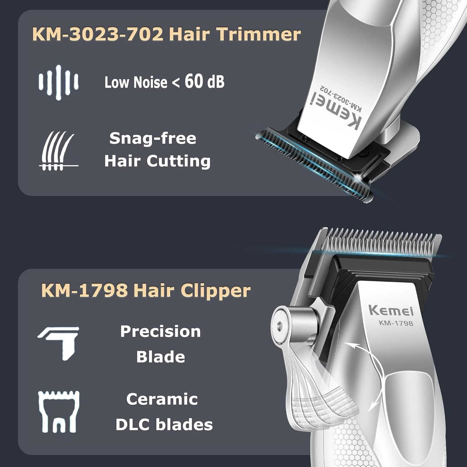 Kemei Professional Barber Hair Clipper Set Cordless Hair Trimmer Full Metal Body Electric Foil Shaver Hair Cutting Machine Razor