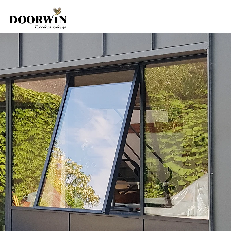 Doorwin-Alumínio Alloy Quadro Top Hung Casement, Triplo Vidros Varanda Janela, Cadeia Winder, alumínio Toldo Janelas