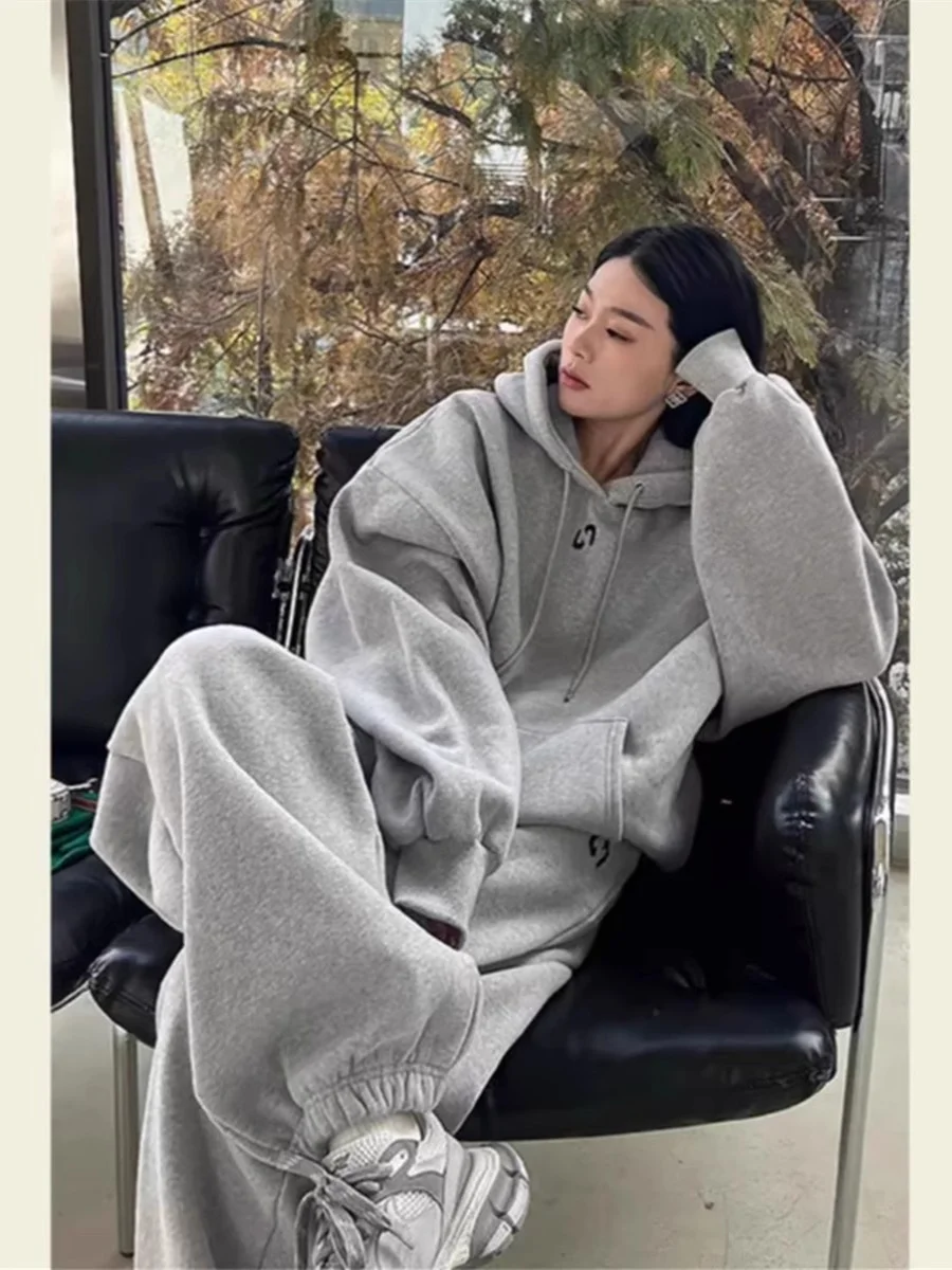 Extra Large 50.00kg Autumn and Winter Sweatshirt Set Men's and Women's Hoodie Loose Casual Leggings Two-piece Set 2