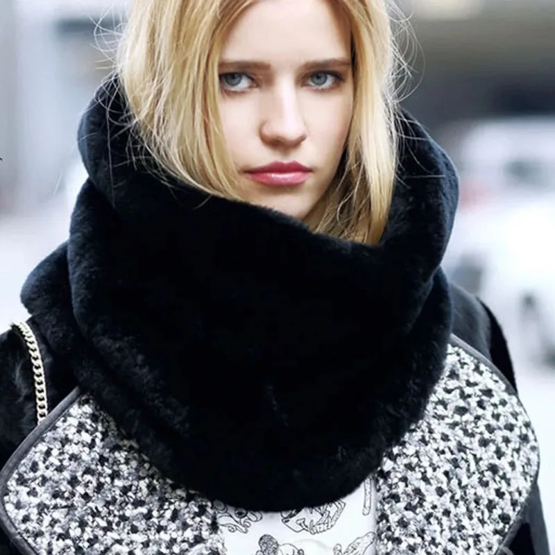 Herbst Winter Neuer warmer Pelzschal für Damen, einfarbig, imitiertes Kaschmir-Halstuch 2AZ1C
