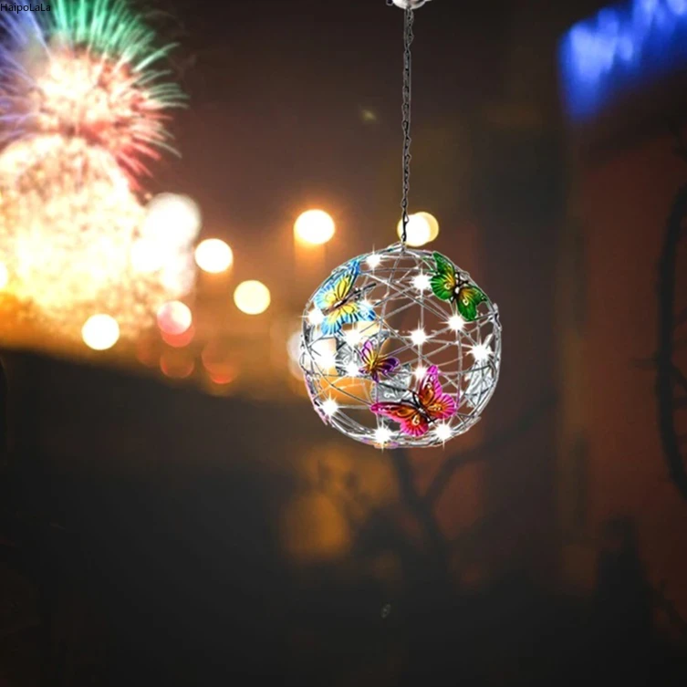 في الهواء الطلق مصباح للطاقة الشمسية حديقة فراشة ضوء ديكور المنزل ضوء الليل قلادة مقاوم للماء فراشة كرة مستديرة ضوء سبيكة الكرة #3