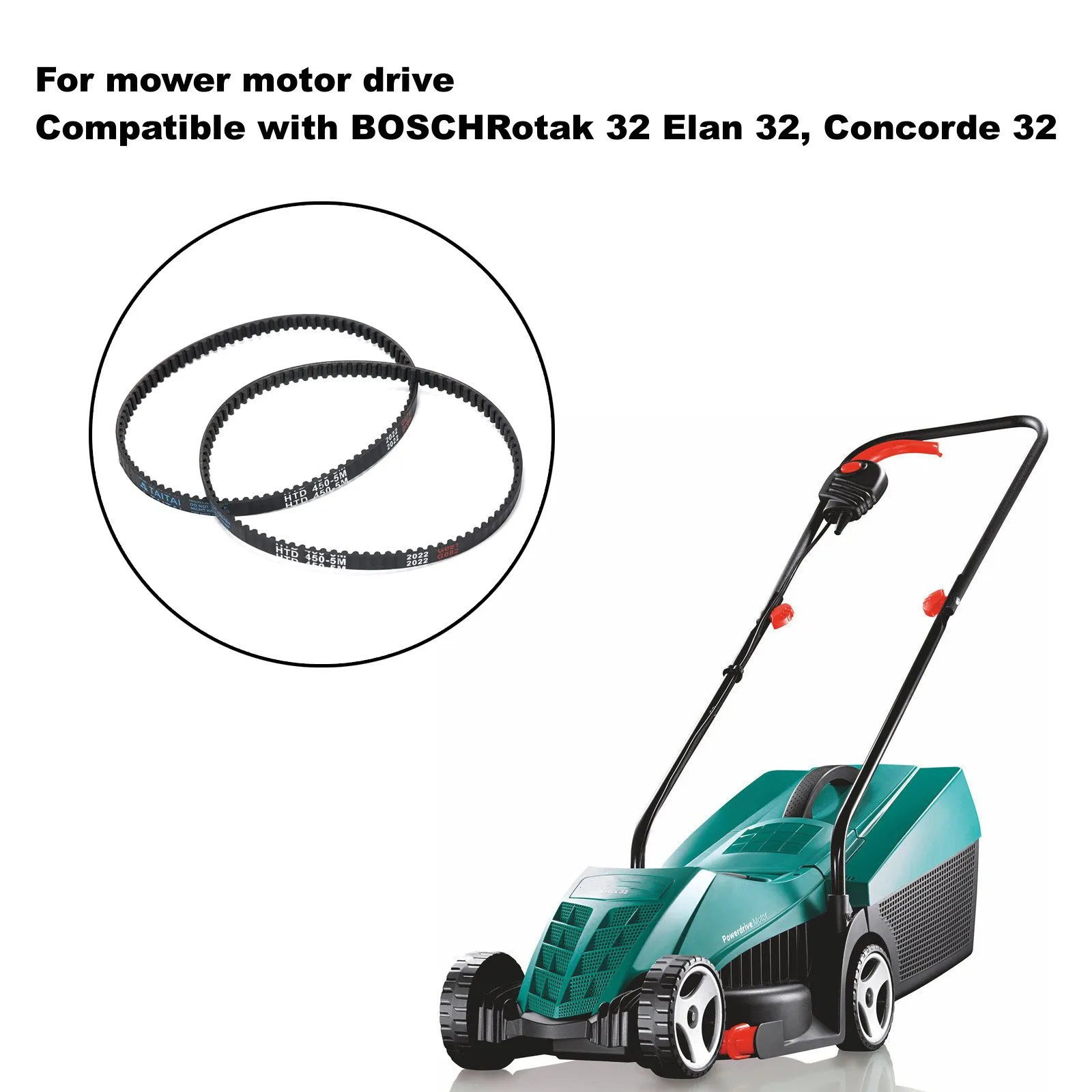 BOSCHRotak 32 Elan 32, Concorde 32 용 깎는 기계 드라이브 고무 벨트, HTD 450-5M(450mm 둘레, 피치 5mm, 폭 8.5mm), 2 개