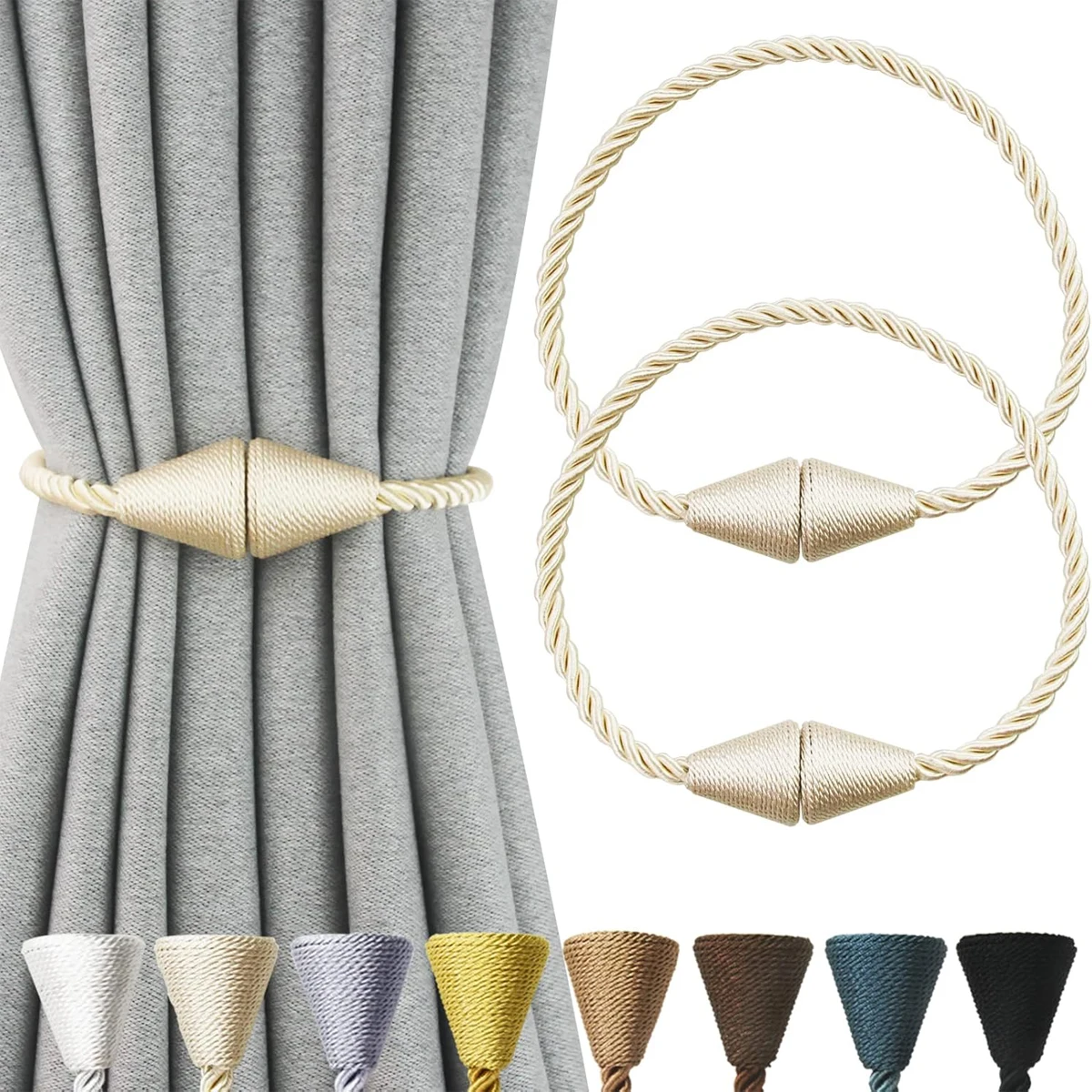 2 Pack Magnetic Curtain Tiebacks Rope Modern Handmade Curtain Tie Backs Decorative Drapes Weave Holdbacks for Window Décor