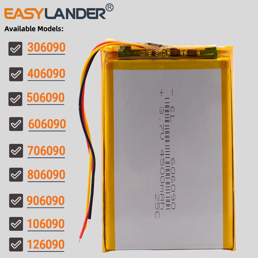 

3Wires 3.7V 306090 3000mAh Lithium Lipo Li-ion Polymer Battery 406090 506090 606090 706090 806090 906090 106090 126090