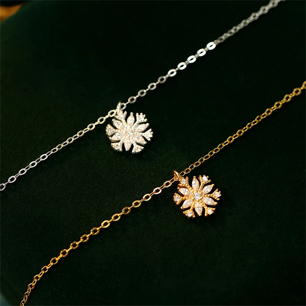 

European & American Light Luxury S925 Sterling Silver Snowflake Diamond Collarbone Chain for Women