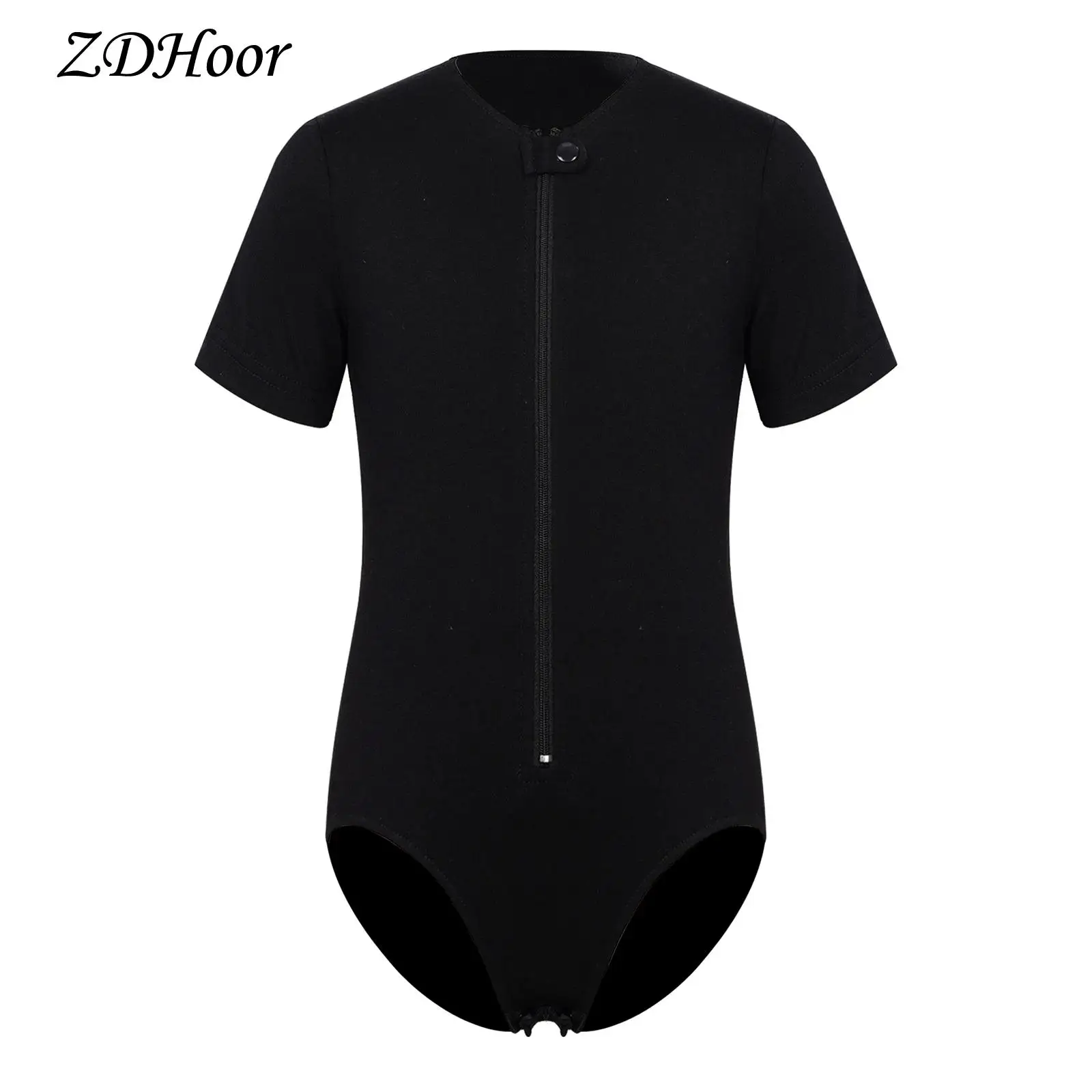 Kids Boys Bodysuit Rompers Special Needs Adaptive Clothes Short Sleeve Zipper Front Press Button Crotch Leotard Sleepwear