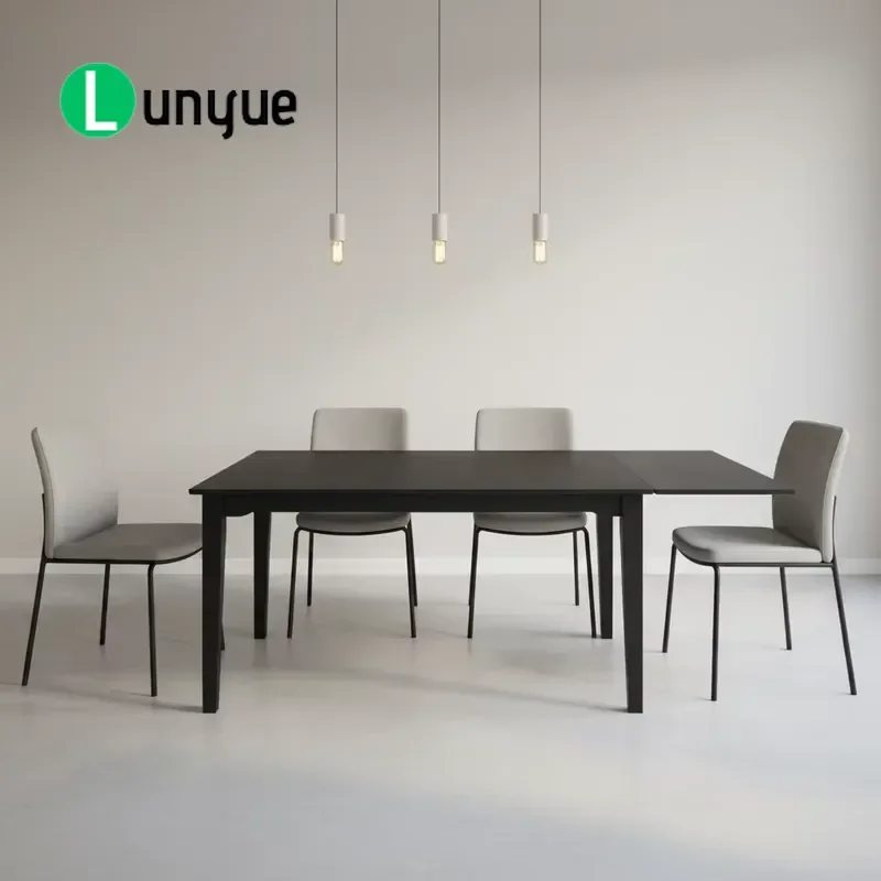 Modern Rectangular Expandable Oak Dining Table Black Wood Small Dinner Table for 6 8 Seats Nordic Style Furniture Home