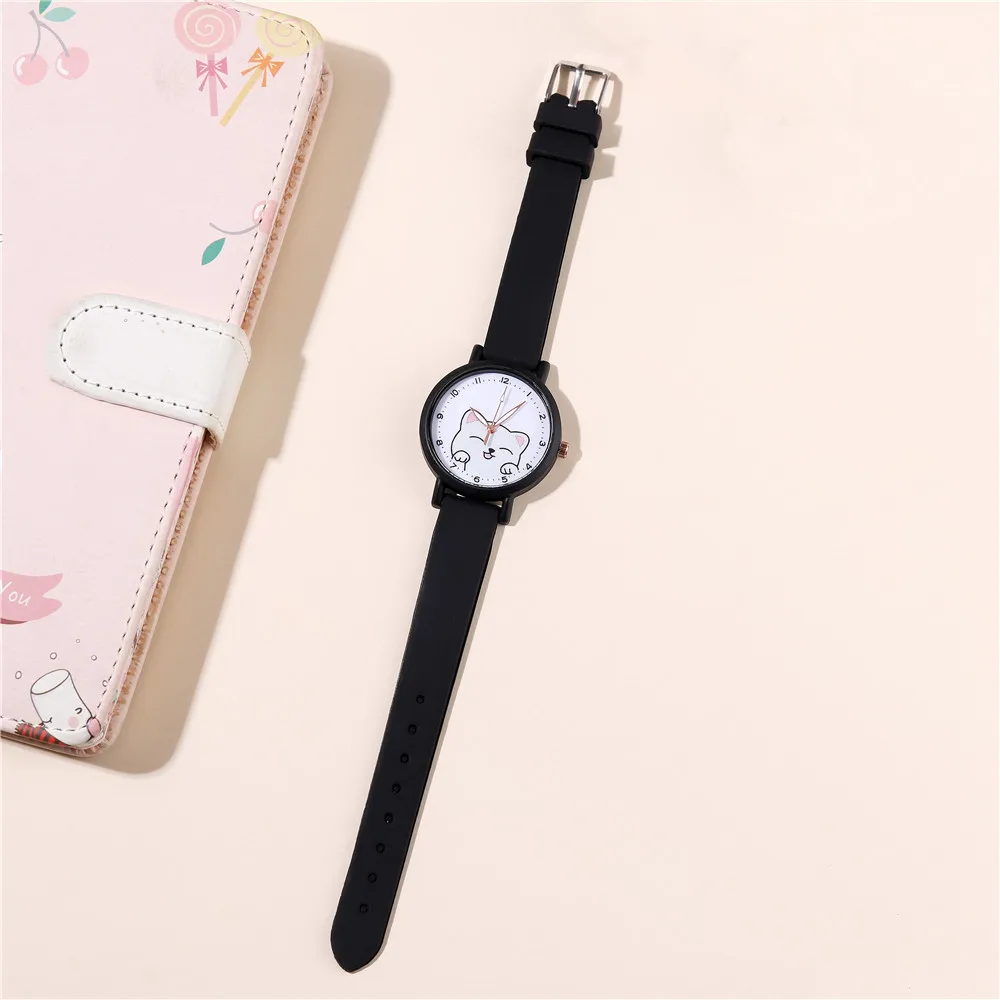 لطيف جميل سيليكون الفرقة القط نمط الكوارتز ساعة الأطفال