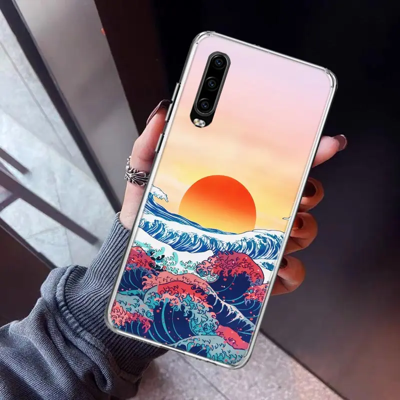 Coque de téléphone en TPU souple, motif artistique japonais ondulé, pour Huawei P30 Lite P40 P20 P10 P50 Mate 10 20 30 40 Pro