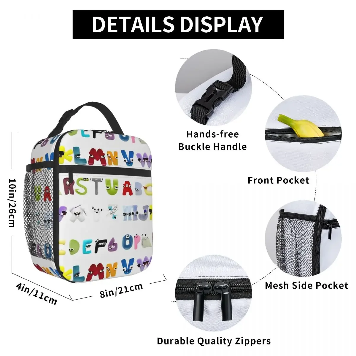 Alphabet Lore Transformation Insulated Lunch Bag Large Meal Container Cooler Bag Tote Lunch Box Work Outdoor Food Handbags