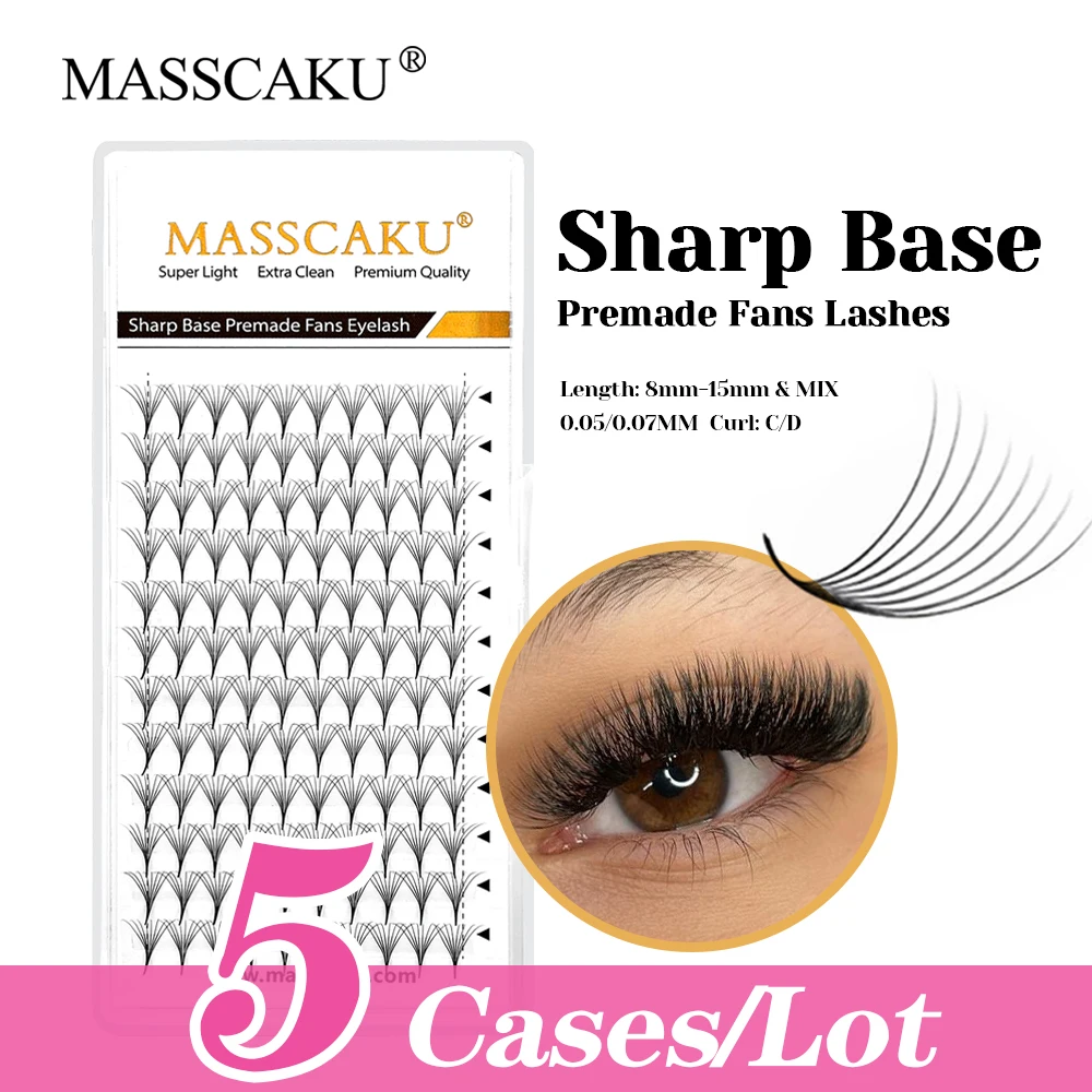 

120 Pcs MASSCAKU 5cases/lot Soft Natural Looks 16D Narrow Root Thin Stem Lash False Silk Thin Pointy Sharp Base Lashes in Stock