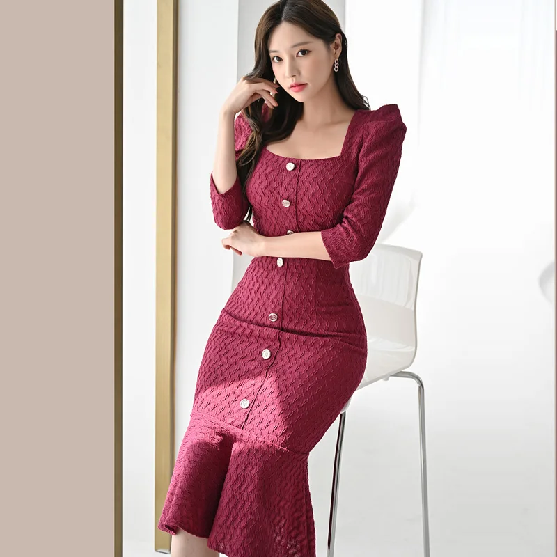 Hot Sale Spring Autumn 2 Pieces Set Women Three Quarter Short Tops + High Waist Mermaid Skirts Casual Office Lady Skirt Suit