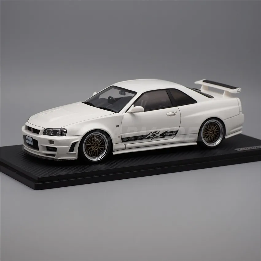 

IG 1:18 R34 Skyline GTR BNR34 Белый JDM Моделирование Ограниченная серия Смола Металл Статическая модель автомобиля Игрушка в подарок