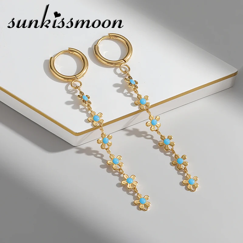 

New Arrival Gold Color Floral Shell Shaped Tassel Dangle Earrings Stainless Steel Fashion Jewelry Daily Wear Gift For Women