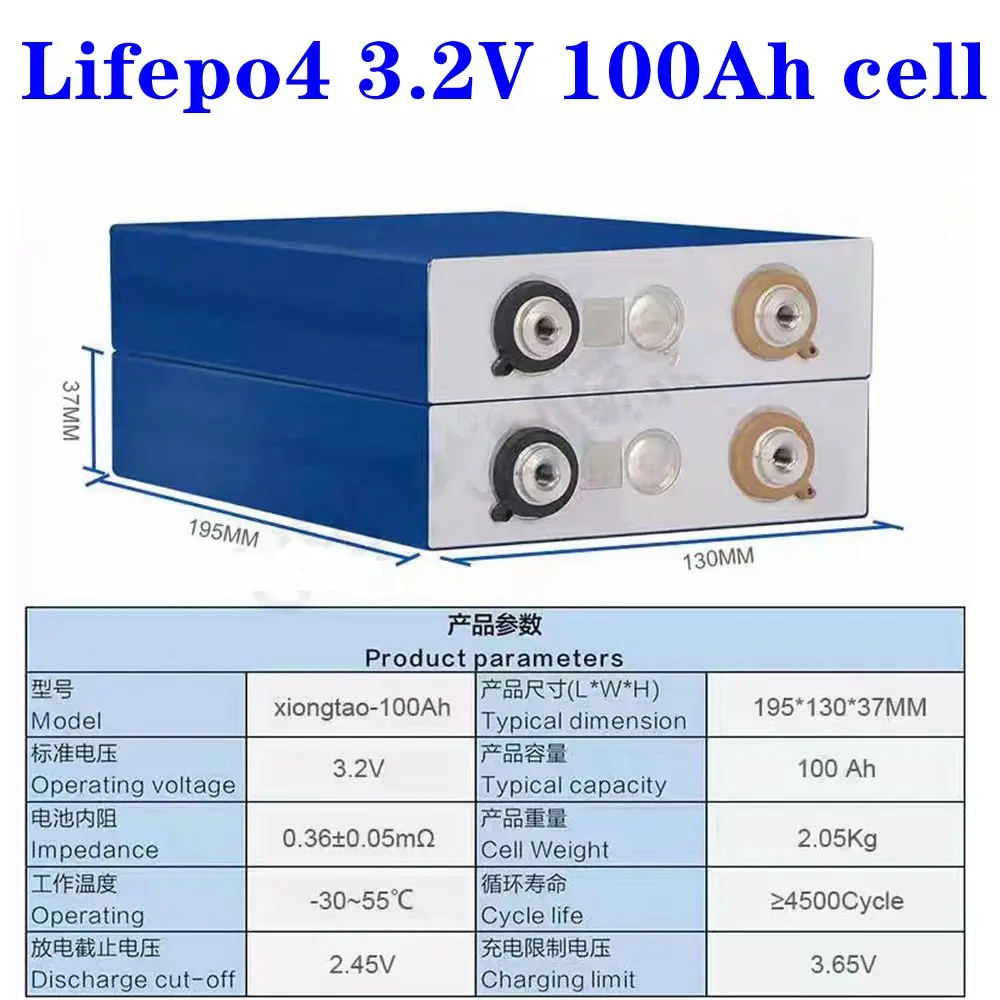 

New lifepo4 100Ah 3.2v cell 100A 200A discharge for EV battery pack diy solar battery 100ah energy storage batteries Home invert