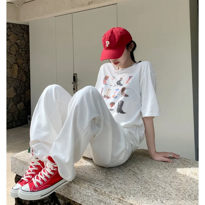 Women White Jeans Solid High Waist Y2K American Street Wide Leg Pants Fashion Hip Hop Vintage Female Straight Summer Trousers