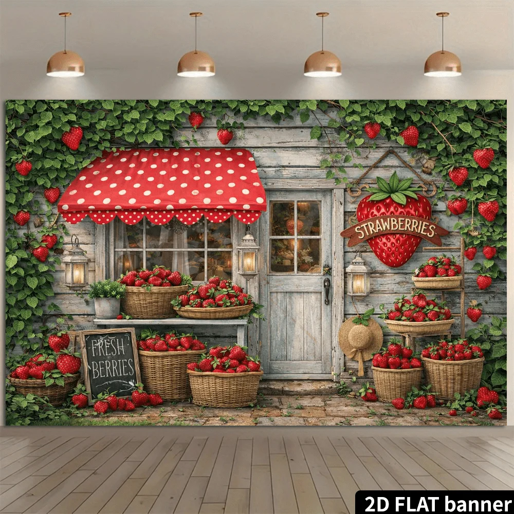 Event Party Shop - 2D Flat Retro Wooden House Strawberry