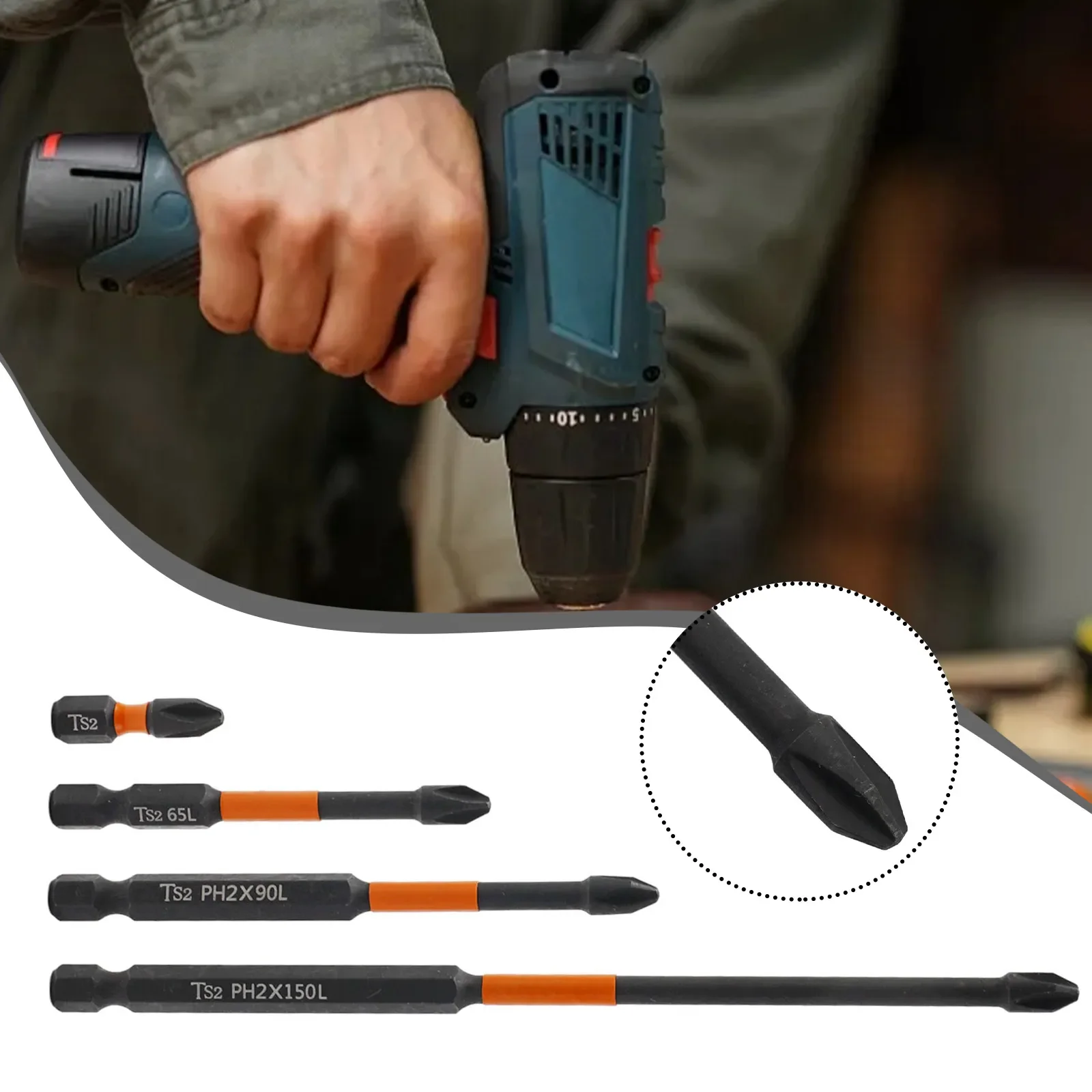 Heavy Duty Magnetic Alloy Steel PH2 Screwdriver Bit Set with Resistance and Increased Length for Torque Absorption