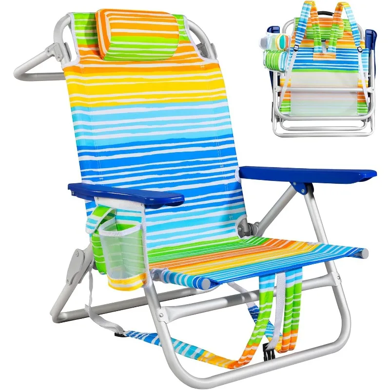 

Backpack Beach Chairs for Adults - Folding Heavy Duty Camping Chair with Storage Pouch, Cup Holder & Towel Rack