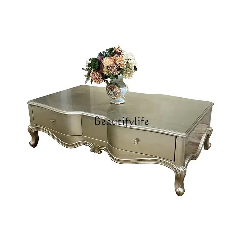 

European-style solid wood large coffee table living room, luxury with drawers and large and small apartments