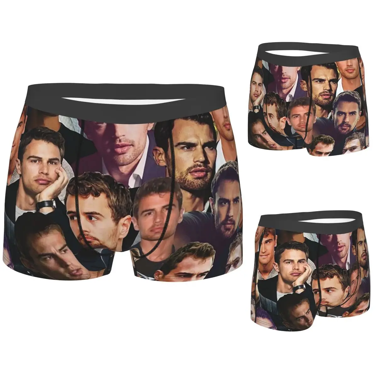 

Boxer Underpants Shorts Theo James Photo Collage Panties Men's Comfortable Underwear for Homme Man Boyfriend Gifts