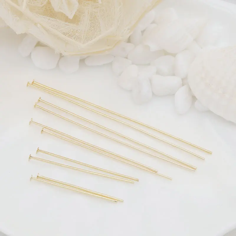 Supplies For Jewelry 14K Real Gold Plated Flat Head Pins DIY Jewellery Making Components 50pcs/lot Promotion