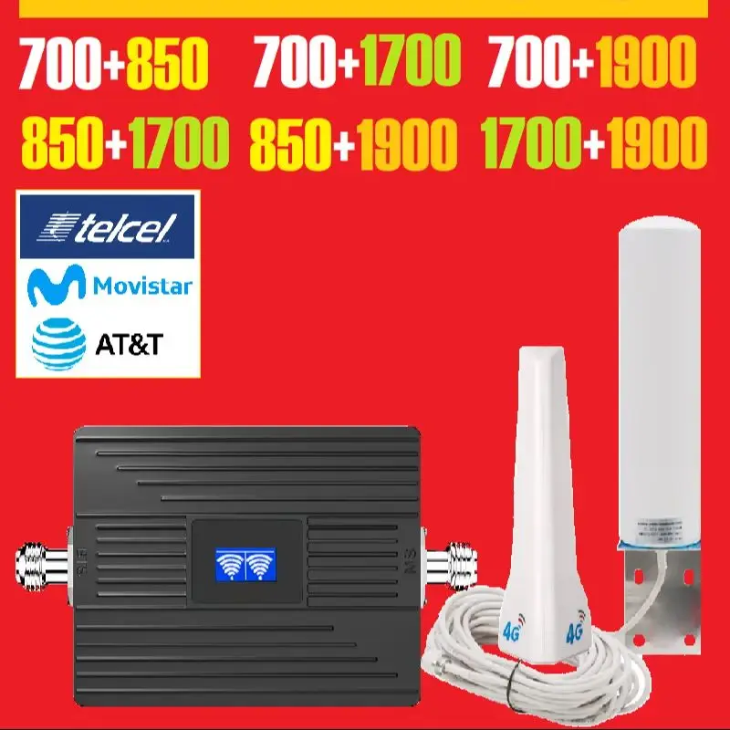 Dual Band 4G 5G Cellular Mobile Signal Amplifier Booster Repeater for Mexico Chile Peru Telcel Movistar AT&T Claro Ente WOM Tigo