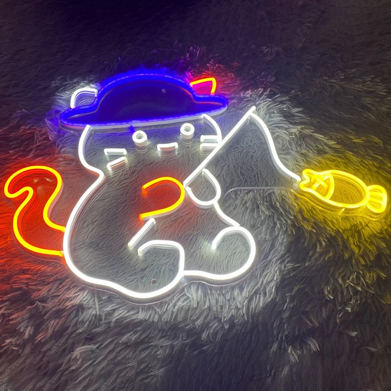 Enseigne au néon de pêche de chat mignon, décoration murale de chambre d'enfant, lumière LED, anime Kawaii personnalisé, meilleurs cadeaux personnalisés