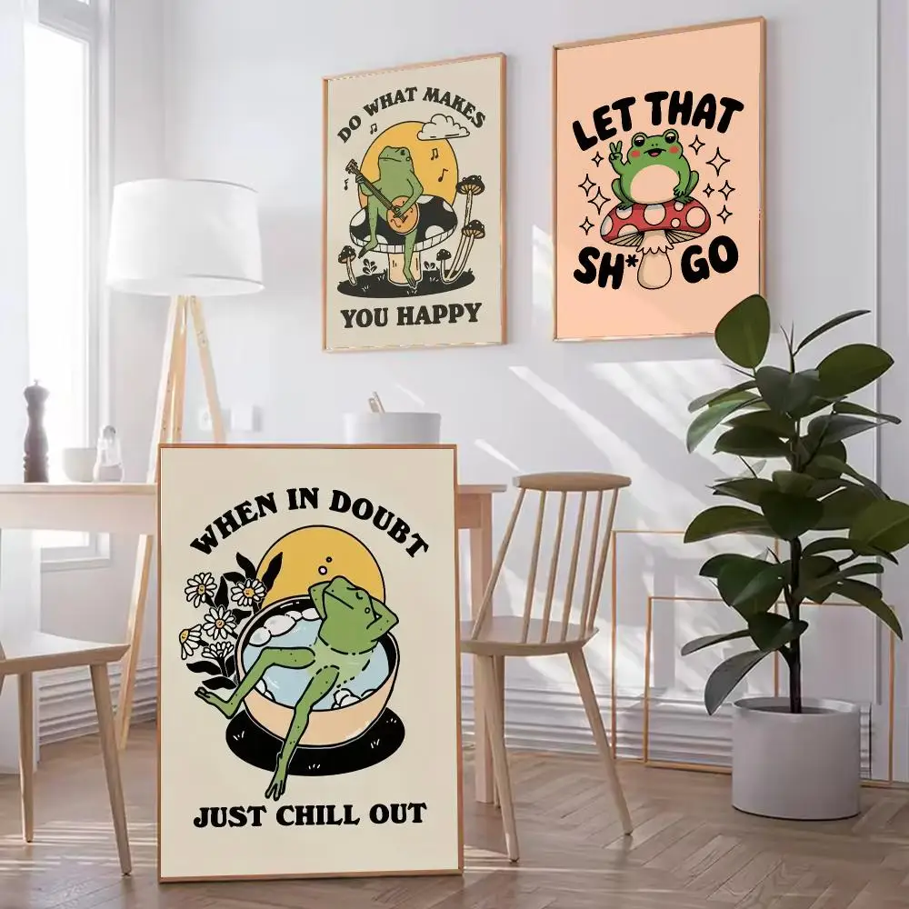 Retro Frog HD Wall Art Poster Positive Self Care Quote Mushroom Illustration Cute Funny Cottagecore Home Decor Gift
