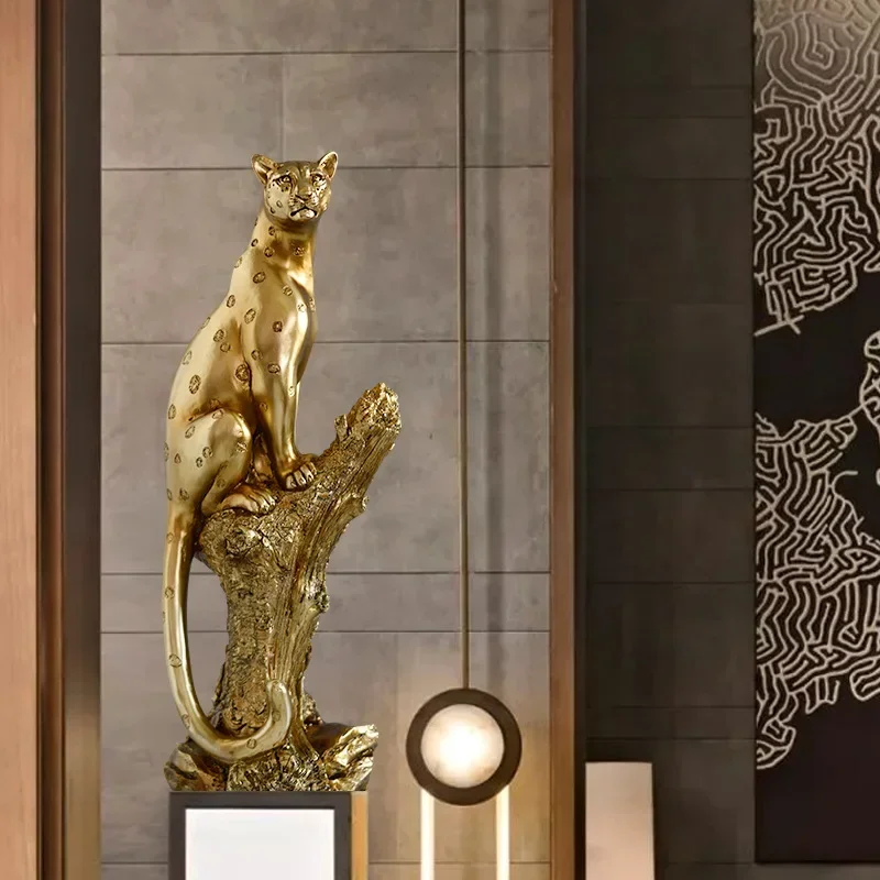 2026 Unique Resin Handicrafts Golden Leopard Simulation Animal Sculpture Cheetah Running Leopard Home Decoration Accessories