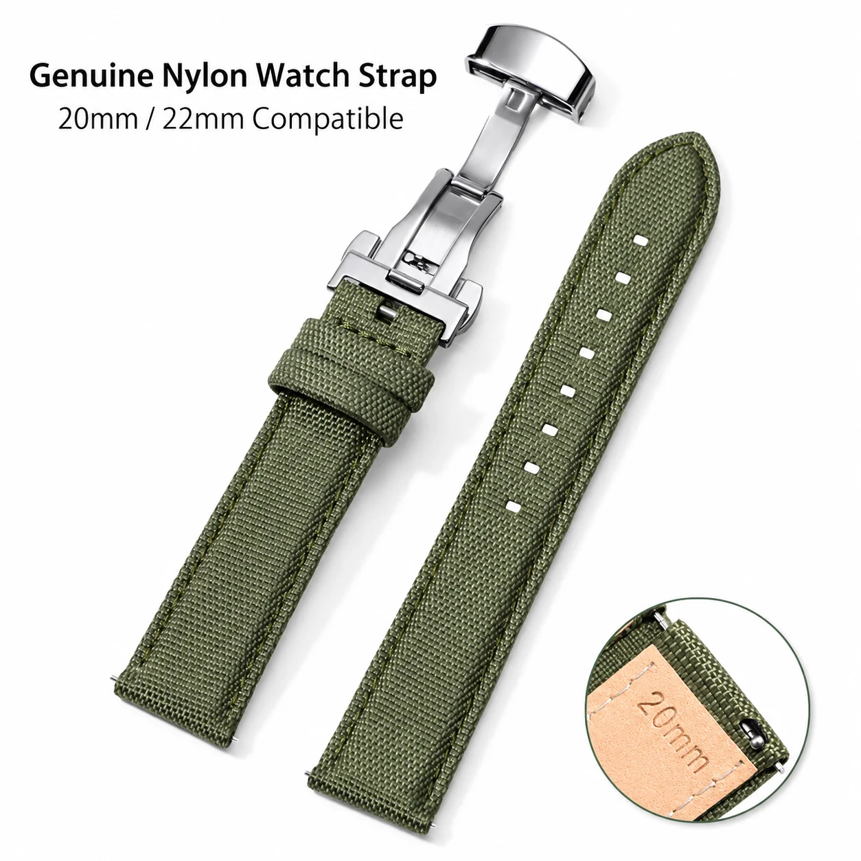 20mm 22mm Sailcloth Nylon Watch Band for Conquest Butterfly Buckle Men Sport Business Quick Release Black Green Wristband
