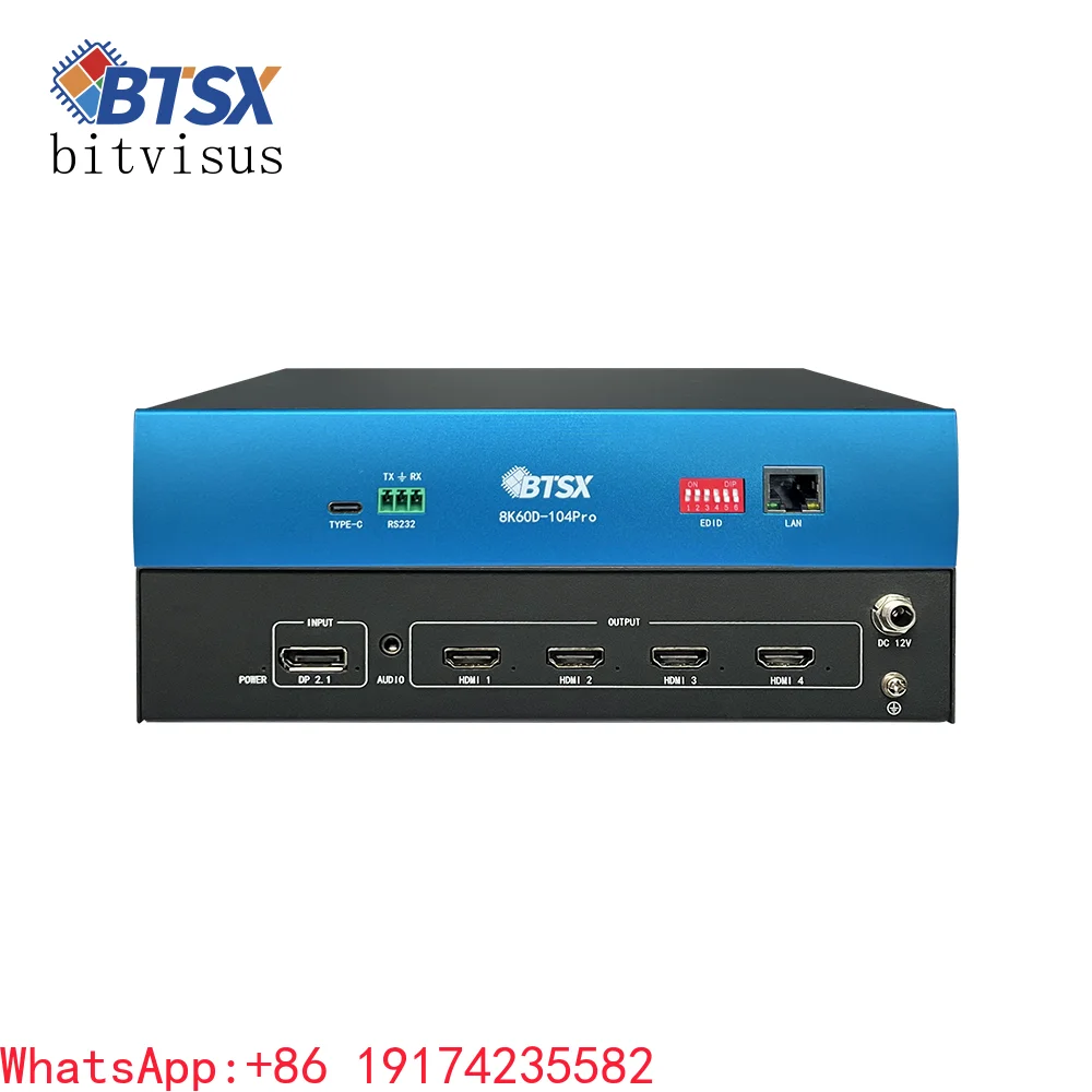 1DP2.1 Input 4HDMI2.0 Output 2x2 1x4 4x1 Video Wall Expander FPGA Zero Latency Multi Screen Splicer BIT-MSE-8K60D-104Pro