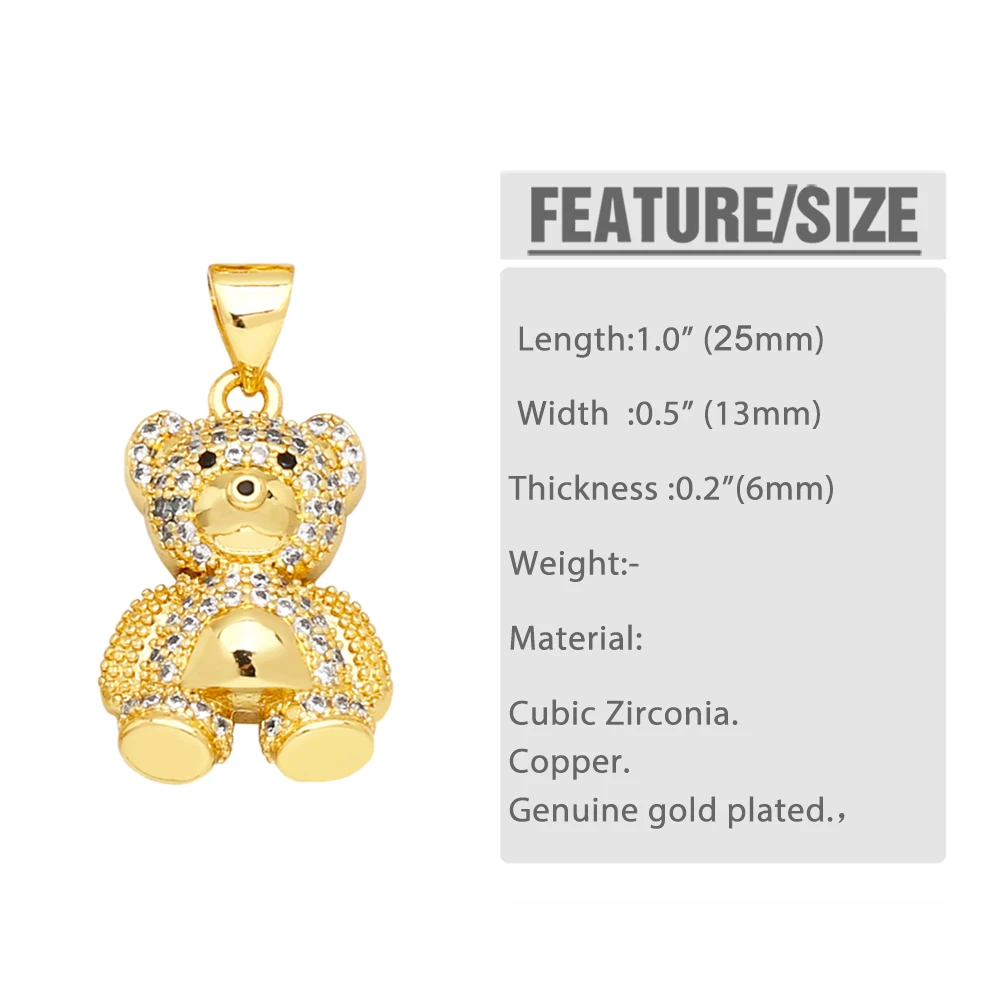 OCESRIO Multicolor Zircon Bear Pendant for Necklace Copper Gold Plated Cap Elephant Animal Jewelry Making Component pdtb008