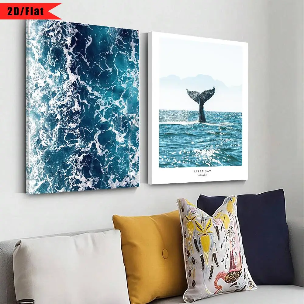 Tail Sea HD Canvas Oil Painting Poster Prints Home Bedroom Living Room Decoration Scandinavian Minimalist Wall Art Blue Whale