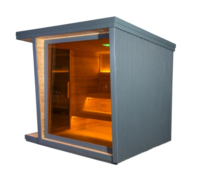 Luxury  6- Person Outdoor Black Square Sauna Room Spruce Cube Spa 6KW Heater with LED Outsider Sauna Room view 3