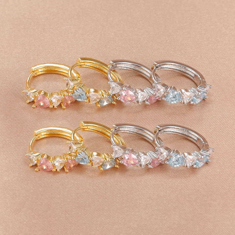 Nouveauté 2 pièces frais doux coeur CZ boucles d'oreilles pour les femmes délicat plaqué or Zircon Huggie cerceaux hypoallergénique mignon bijoux