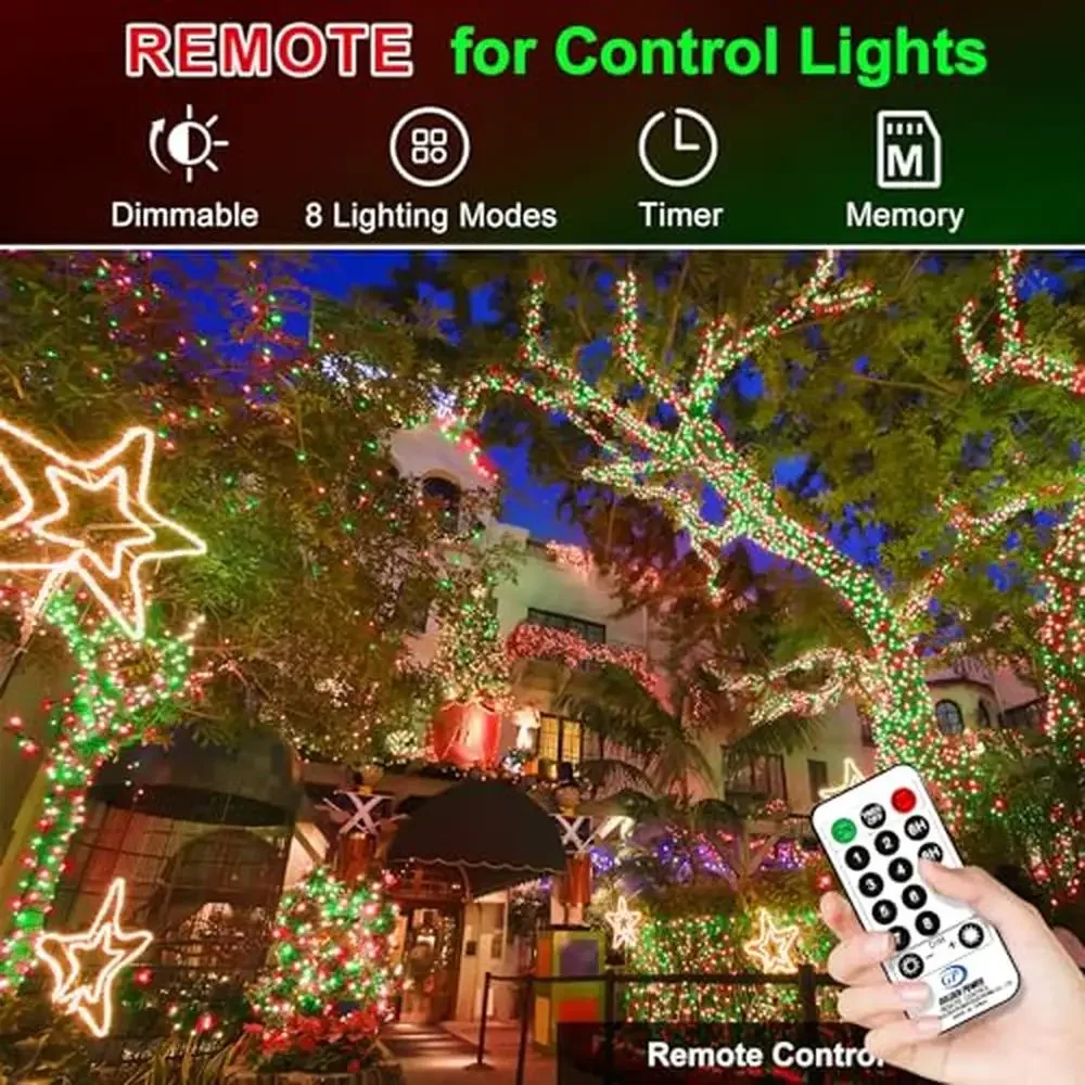 1500 LED Super Bright Christmas Lights 600ft Green Wire Plug in Fairy String Lights z 8 trybami i timerem Wodoodporne Xmas