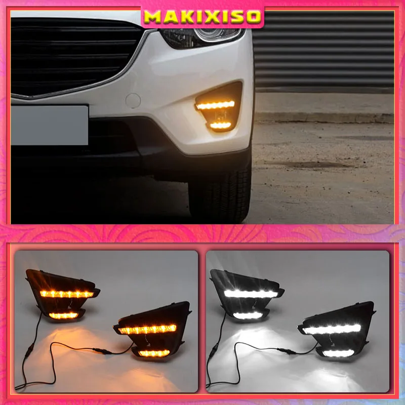 

2pcs For Mazda CX-5 CX5 2013 2014 2015 2016,Yellow Signal Function Waterproof Car DRL 12V LED Daytime Running Light Daylight