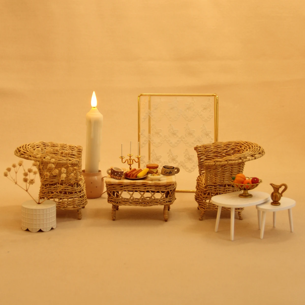 1:12 Miniature Rattan Furniture, Tables and Chairs, Sold Individually / as a Set, Optional, Mini House Decoration Items