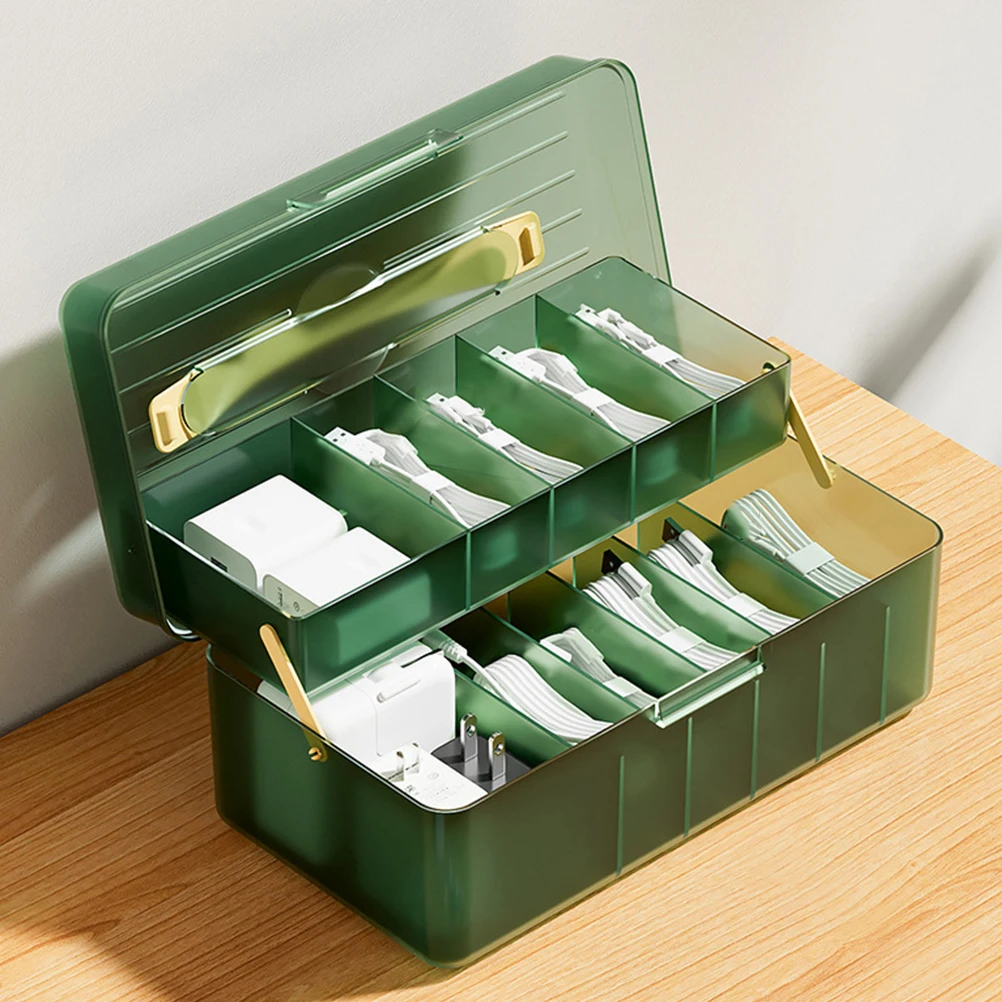 

Portable Power Bank Storage Box USB Case Cable Organizer Green Handheld Large Capacity Electronics Accessories Tidy Desk Travel