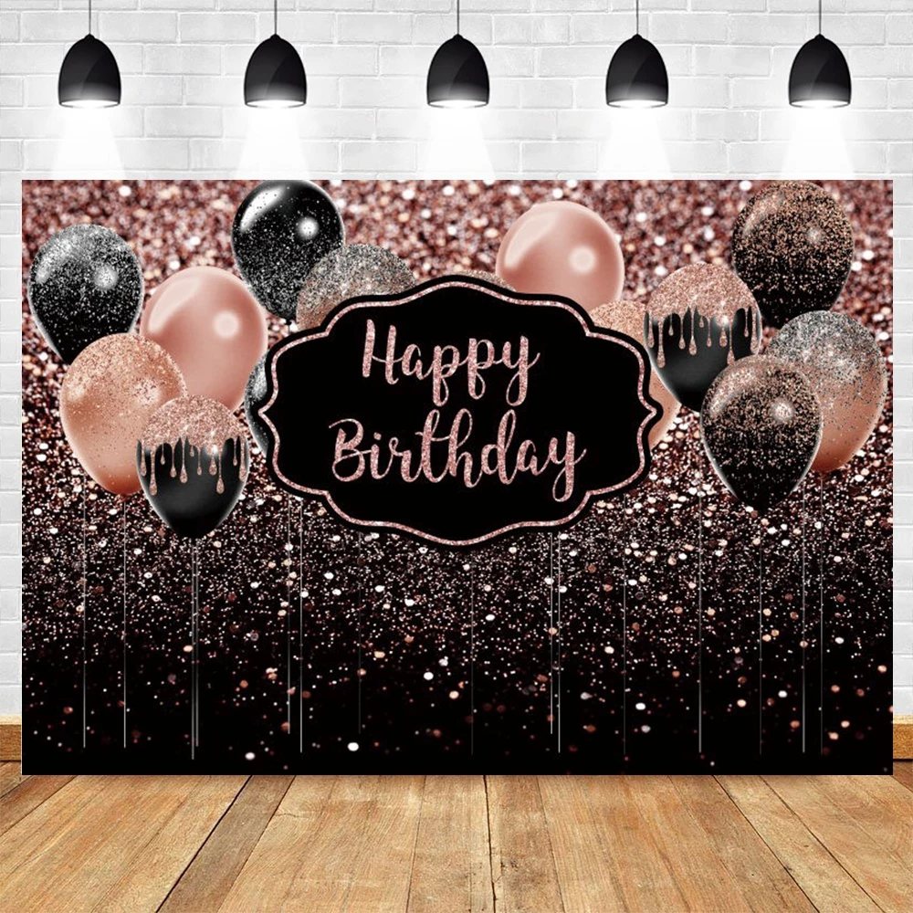 Aldult Happy Birthday Party sfondo Glitter Golden Balloon donna uomo Boy Girl 18 30 40 50 60th Birthday Photography Background