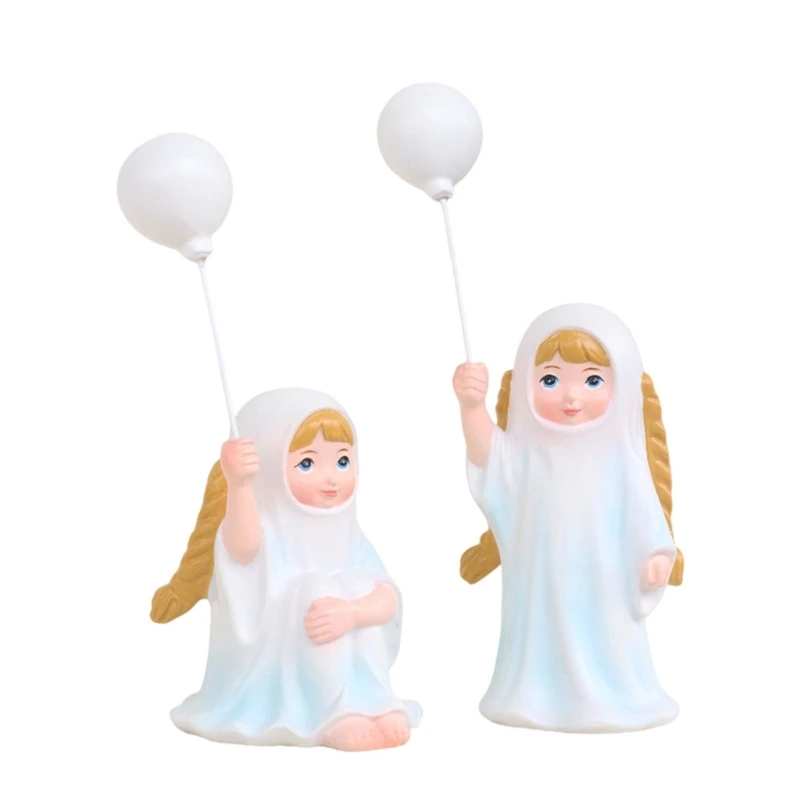 Halloween-Geistermädchen-Figuren-Set, 2-teilige Tischdekoration aus Kunstharz mit weißem Ballon-Detail für Kaminsims, und – Detail 1